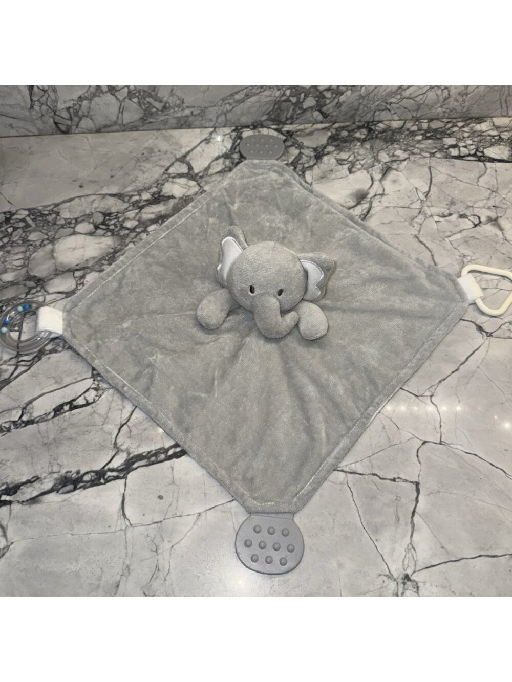 Modern Baby Elephant Lovey Snuggle Blankie Boy Gray Plush Teethers 12x12 Solid